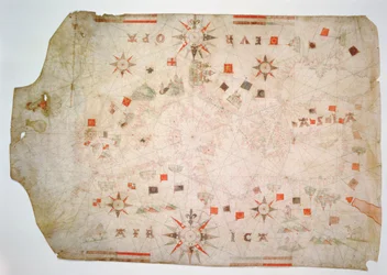 Miniatyr nautisk karta över Medelhavet, 1584 (pergament)